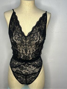 Savage X Fenty Black Lace Sheer Bodysuit